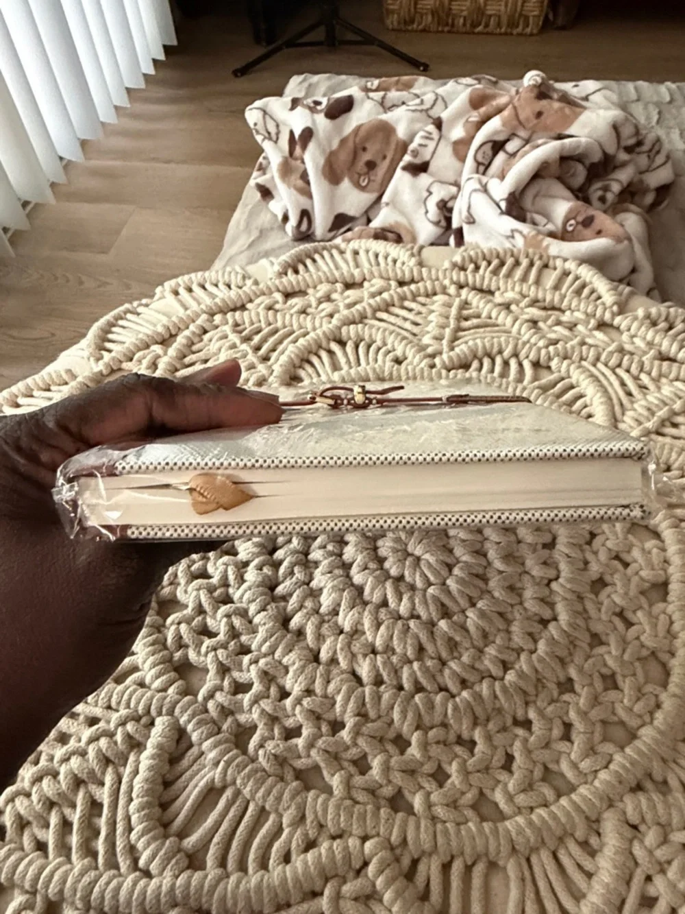 NEW Miu Miu Beige Textured Notebook Cover with Brown Trim, Wrapped